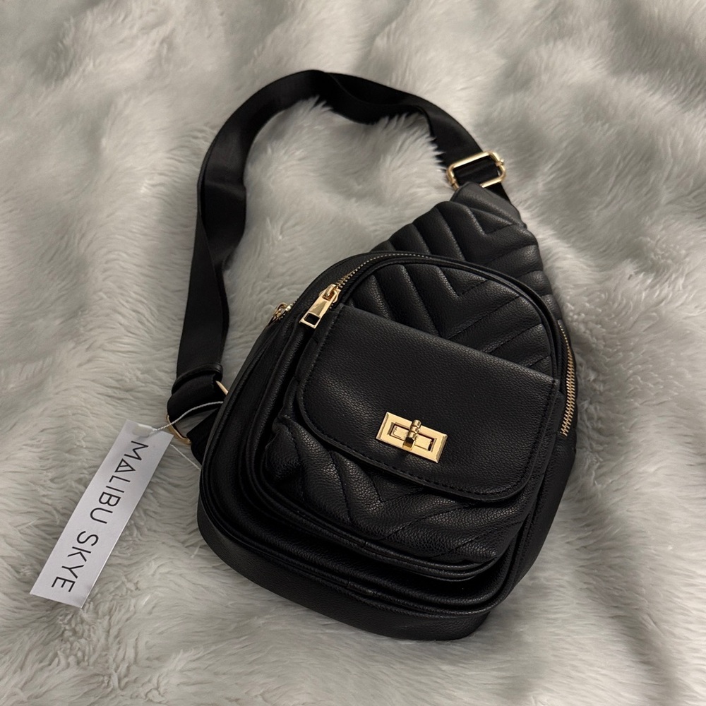 Malibu crossbody Black Quilted Backpack- New